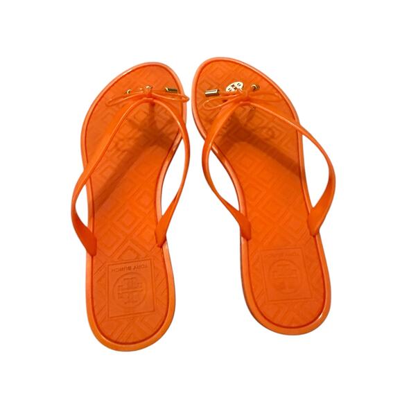 Tory Burch Orange Jelly Bow Thong Flip Flop Sandals Size 7 - Picture 10 of 10